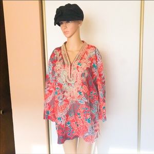 Charter Club orange printed tunic top women’s size L